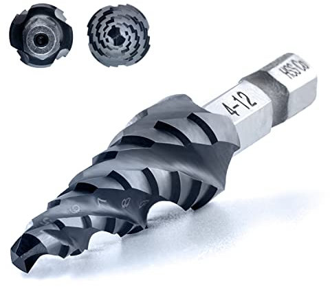 toolant Four Spiral Flute Cobalt Step Drill Bit(Pro Max), 4-12mm Impact Ready Four Spiral Flutes Unibit Step Bit, 6mm Hex Shank Unibit for Metal, Stainless Steel, Aluminum, Wood, Plastic