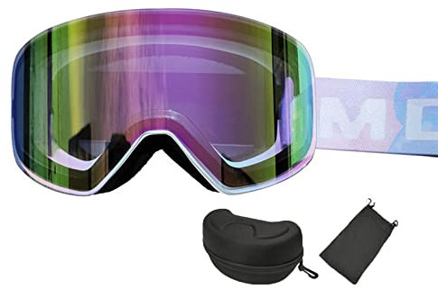 PJDDP Lunettes de Ski OTG, Masques Snowboard pour Hommes & Femme, Anti-buée, UV Protection, Coupe-Vent, Anti-poussière, Masque de Ski Protection pour Snowboard Autres Sports Hiver,Rose