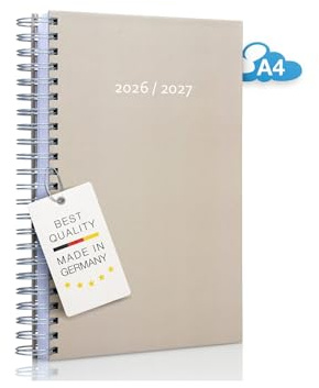 edition cumulus Calendario grueso 2026/2027, DIN A4, color topo, fabricado en Alemania, ideal para la oficina, encuadernación en espiral, espacio completo por día, A4 de agosto 26, agosto 27