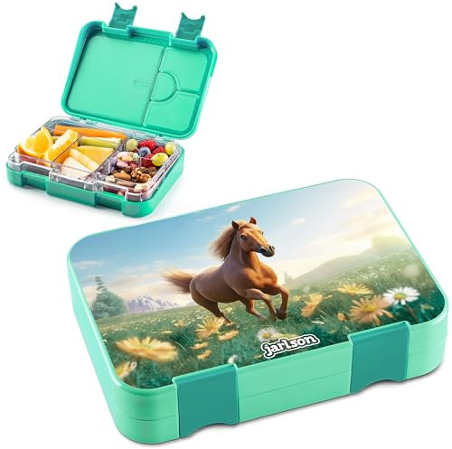 Jarlson® Brotdose Kinder mit Fächern - TONI Lunchbox - Bento Box auslaufsicher – Jausenbox für Kindergarten und Schule - Mädchen und Jungen | Vesperbox | Snackbox (PFERD)