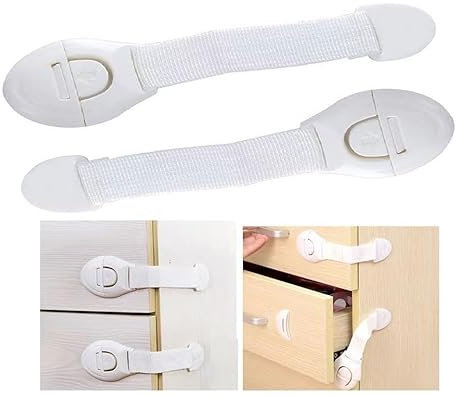 S&D, Child Safety Cupboards Straps Door Locks for Cabinets Drawers Kitchen Toilet Fridge Baby Proofing Kit Easy Installation, Children Childproof Lock No Drilling Required (Pack of 02)