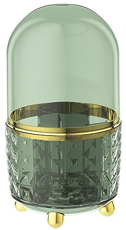 Axroad Mall 360° Rotating Makeup Brush Holder Organizer, Acrylic Makeup Organiser with Dustproof Lid, Cosmetic Storage Shelf for Dressing Table Bedroom (Dark Green)