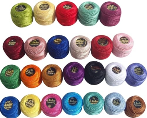 25 Anchor Pearl Cotton Balls. 8 (85 Meters Each) 25 Colours + Free 1 Clipper Perfect for Crochet, Cross Stitching, Scrapbooking, Stamping, Punch Needle Work, Candlewicking, Quilting, Embroidery