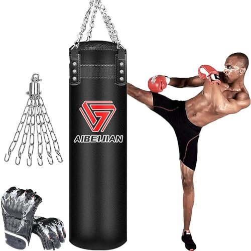 Ysaca Boxsack-Training, schwerer Boxsack für Erwachsene, unbefüllt, mit Boxhandschuhen, Kette, Deckenhaken, für MMA, Muay Thai, Karate, Taekwondo (180 cm)