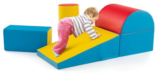 COSTWAY 5 TLG. Schaumstoffbausteine, Riesenbausteine zum Toben und Klettern, Softbausteine aus Schaumstoff, Großbausteine Mehrfarbig, Bauklötze für Babys und Kleinkinder (Blau + Rot)