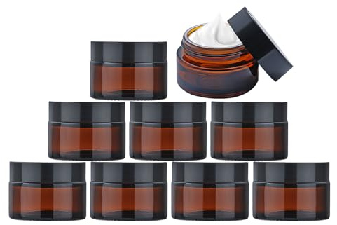 Lot de 9 pots à pommade en verre ambré de 30 ml - Petite boîte avec couvercle - Pour le remplissage de cosmétiques, lotions, crèmes