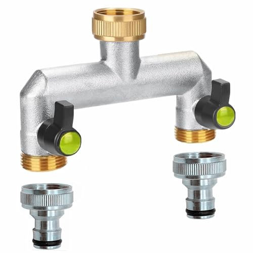 GEDEGOOK Robinet Distributeur 2 Voies, Robinet Double Sortie Répartiteur d'eau, Distributeur d'eau 2 Voies 3/4, Adaptateur Robinet Tuyau Arrosage, Connecteur de Robinet 2 Voies pour Maison, Jardin