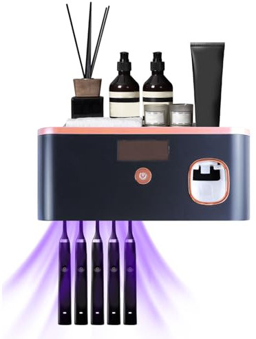 UV Disinfectant Toothbrush Holder, Automatic Toothpaste Dispenser Toothbrush Holder Wall Mounted Electric Toothbrush holder Smart Clean Toothbrush Organizer with 6 Slots for Shower Bathroom