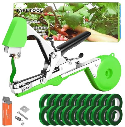 Audasi Machine à Nouer Les Plantes, Machine à Taper Nouer Branches, Outil Agriculture Plante de Jardin Machine avec 20 Rouleaux de Ruban Adhésif Vert pour Jardin Fruits Légumes Fleurs Tomates Vigne