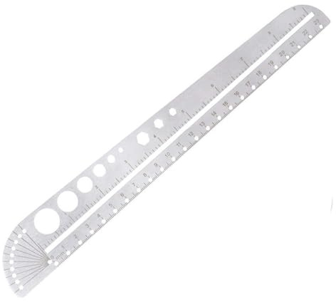 Hsthe Sea Règle en métal de mer Règle en Acier Inoxydable Règle de Mesure de précision Règle de Dessin Règle d'artiste à Trou fermé Règle de Dessin multifonctionnelle Portable