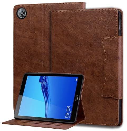 Mldjomid Funda para Tableta Huawei MediaPad M5 Lite 8 Pulgadas 2019 Funda Protectora, Funda de Cuero PU con Ranura para Tarjetas y función de Soporte Flip Case Cover - Hebilla de Gato- Marrón