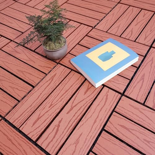 Kanduo Suelos de Madera plástica Baldosas entrelazadas for terrazas, Revestimiento de Suelo Impermeable for Exteriores for pasarelas, porches, Piscinas y Patios Traseros Plástico Impermeable(Brick)
