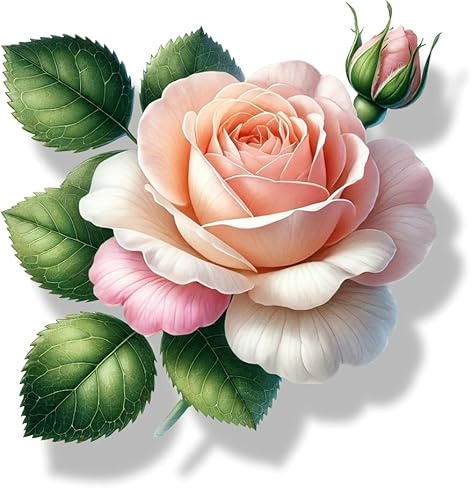 Light Pink Rose Flower Leaves Vinyl Decals, Floral Decor, Wall Stickers | Cover Marks, Opaque Finish, No White Edges, Weatherproof, UK Manufactured, 20cm, 7cm, Use on Tiles, Phones, Cars and Laptops