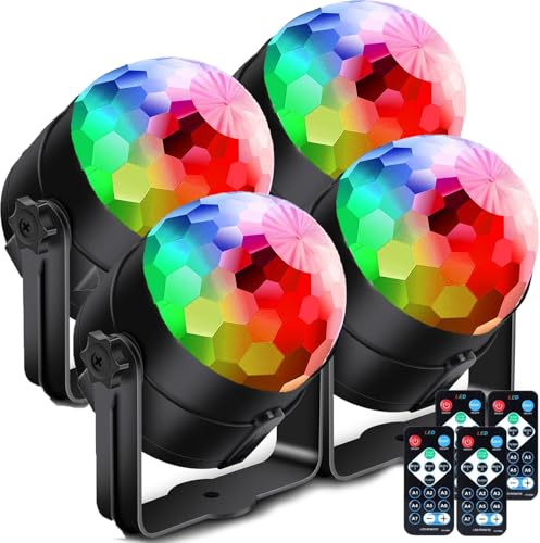 4er-Pack Discokugel Partylicht mit Fernbedienung, musikgesteuert, tragbar für draußen und drinnen, USB-Stecker, DJ Licht, Party Gadgets, Discolicht, Stroboskop-Bühnenlicht als Partybeleuchtung