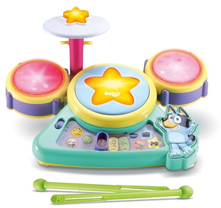 VTech - Bluey La Batterie Interactive - Batterie Instrument de Musique Enfant avec Pads Lumineux et Baguettes - Jouet Musical Bluey et Bingo - Cadeau Enfant de 3 Ans à 7 Ans - Contenu en Français