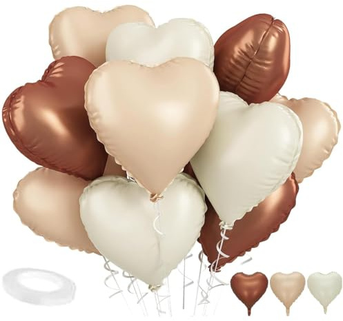 NOPKESV 10 pezzi Palloncini a Forma di Cuore in Foil, ad Elio, Kit per Compleanni, Matrimoni, Anniversari, Gender Reveal, Baby Shower, Decorazioni e Addobbi per Allestimento, Prima Comunione, (Crema)