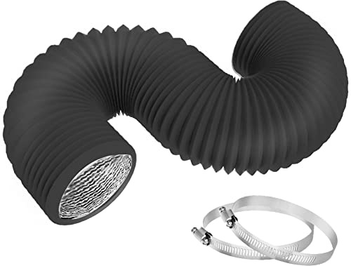 TEAIERXY 13 cm (5 tum) torkventilationsslang, flexibel isolerad luftkanaler, ventilationsslang PVC aluminiumfolie med 2 klämmor för HVAC-ventilation (svart)