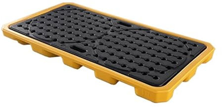 Plataforma Modular de contención de derrames para 1/2 bidón | Cubeta de Pintura Industrial con Drenaje | Bandeja de Seguridad apilable con Rejilla Desmontable | Amarilla, 130 x 68,5 x 10,5 c