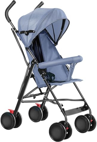 OHMG Kompakter Buggy,Baby Sportwagen,Kinderwagen,ab Geburt bis 4 Jahre Bis zu 25 kg,Leichtes Kinderwagen-Buggy,faltbar und kompakt,mit Baumwollmatte + Moskitonetz (D-Blau)