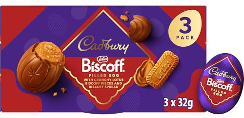 Cadbury Dairy Milk Biscoff Filled Chocolate Egg, Filled With Crunchy Lotus Pieces & Biscoff Spread, Easter Gift, Multipack of 3 x 32 g Eggs (Pack of 1)
