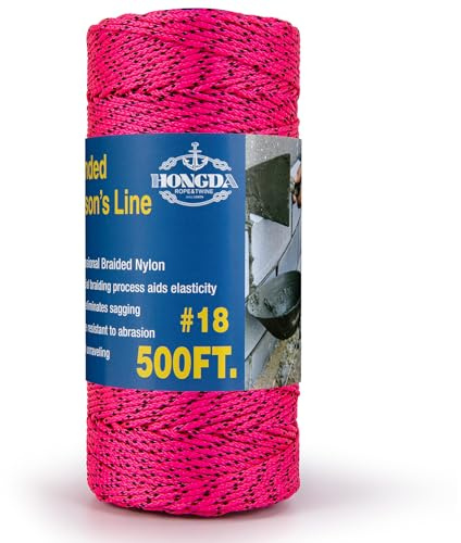 HONGDA Professional Masonry String Lines, 500 Feet #18 Bonded Braided Nylon Mason Line, Durable and Versatile String for Masonry, Construction, Gardening, and DIY Projects, Pink with Black Spots