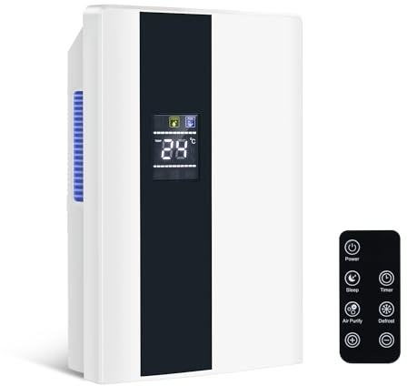 CITYBEE Deshumidificador eléctrico compacto móvil – 2000 ml – Deshumidificador y deshumidificador pequeño – para sótano y dormitorio – mando a distancia 24 horas temporizador UV limpieza modo de sueño