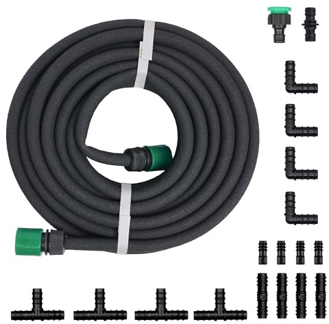 Ensemble de tuyau d'égouttement de 1,27 cm, tuyau d'égouttement poreux avec connecteur, tuyau d'arrosage anti-fuite pour arrosage, irrigation, arrosage de pelouse (30 m)