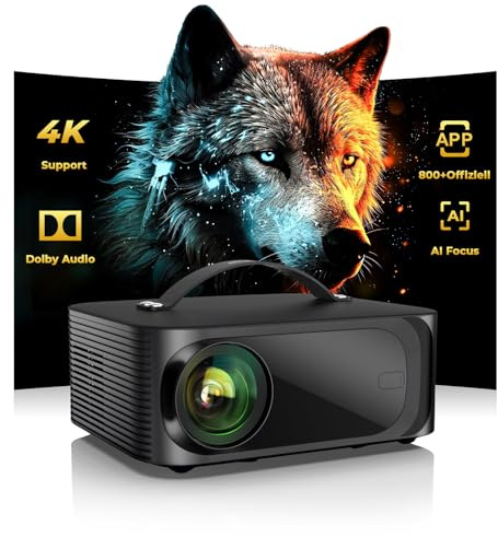 Beamer 4k Heimkino【800+Offizielle Apps&Dolby Audio】 15000 ANSI KI Fokus ONOAYO HDR10 Projektor WiFi 6 Bluetooth 5.4 Smart mini Beamer Geeignet für Filmabende, Partys und die Fußball-Weltmeisterschaft