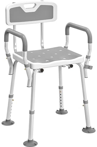 HOMCOM Tabouret de Douche Chaise de Douche Ergonomique Hauteur réglable Pieds antidérapants Charge Max. 136 Kg alu HDPE Gris Clair