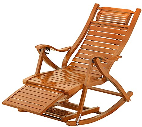 Bamboo Rocking Chair - Ergonomic Outdoor Lounger, Portable Wooden Recliner, Comfortable Garden & Patio Lounge for Seniors