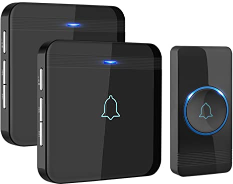 AVANTEK Wireless Doorbell, Waterproof Door Bell Chime Operating at over 1300 Feet, Classroom Doorbell with 52 Melodies, CD Quality Sound and LED Flash, 1 Button + 2 Plug-in Receivers, D-3B