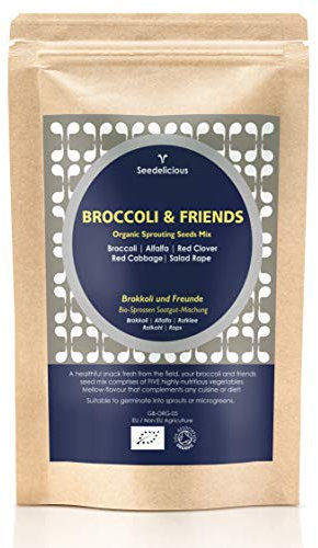 Verdant Republic Organic Broccoli & Friends Sprouting Seeds Mix | Non GMO Sprouts & Microgreens | Easy to Sprout in 4 Days with Alfalfa, Broccoli, Red Cabbage & Red Clover (250g)