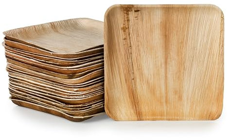 Signature Packaging - Disposable Palm Leaf Plates - Sturdy, Large Square Plates - 24cm, 25 Pack
