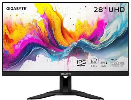Gigabyte 28 4K UHD 144Hz Gaming Monitor, 1ms Response Time, 94% DCI-P3, VESA Display HDR400, FreeSync Premium Pro, 1x DisplayPort 1.4, 2x HDMI 2.1