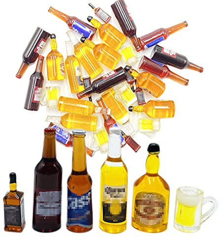 HRASY 30 mini bottiglie di vino in resina in miniatura bottiglie di birra in miniatura per casa delle bambole tavolo da pranzo decorazione (A)