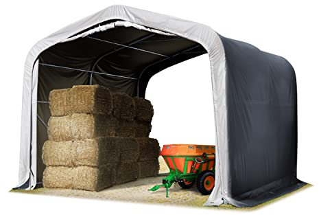 TOOLPORT Weideunterstand 4x4 m PVC Plane 850N Lagerzelt Unterstand grau für Erduntergrund