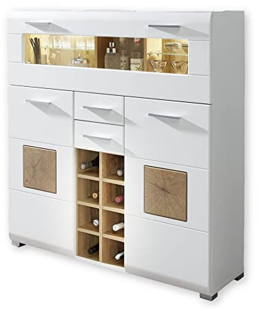 10A1WW22 Fun Plus Weiß/Eiche Altholz Nb. Barschrank Bar Kommode Theke Sideboard Getränke ca. 120 x 129 x 37 cm