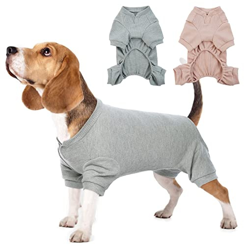 Body Post Operatorio per Cane, Tutina Cappotto per Cani con Gambe Morbido e Accogliente Pigiama per Cane Vestiti per Cani di Piccola Media Grande Taglia, Grigio, M