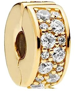 Femme Charms- Plaqué or transparent pavé clip Argent Sterling 925 Pendentif avec Zircon Cubique pour Bracelet