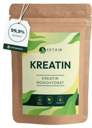 VETAIN Creatin Monohydrat Pulver 250g - Ultrafein (Mesh 200) - 50 Portionen reines Kreatin - optimal hochdosiert - vegan & ohne unnötige Zusätze - produziert & laborgeprüft in Deutschland