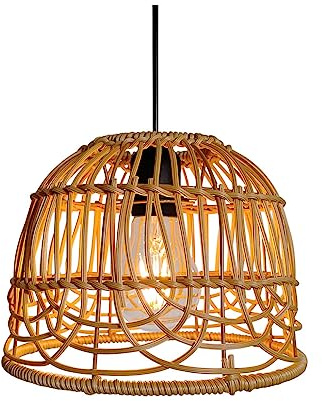 YIKEGE LICHT Outdoor Pendant Light Chandelier for Gazebo Battery Operated Boho Hanging Lamp Handmade Rattan Decorative Lights LED Lantern Bulb Powered by 4*AA Batteries for Porch Patio Backyard Decor