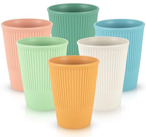 Dyserbuy Set of 6 Reusable Unbreakable Drinking Cups, 350ml Plastic Cups, for Hot and Cold Drink, Water Milk Tea Tumblers for Kitchen Outdoor Parties Picnics BBQ Travels