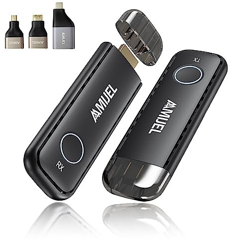 HDMI sans Fil 𝟮𝟬𝟮𝟱 𝘂𝗽𝗴𝗿𝗮𝗱𝗲 Plug & Play Récepteur et Transmetteur HDMI sans Fil avec 3 Adaptateurs HDMI, 2.4/5GHz pour Monitor, HDTV, Streaming Audio/Vidéo, Laptop, PS4/5, Caméra, Projecteur