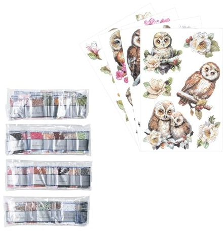Ideen mit Herz Diamond Painting Sticker | 4 ark i DIN A4 | Klistermärke individuellt avtagbara | inklusive smyckesstenar (ugglor)