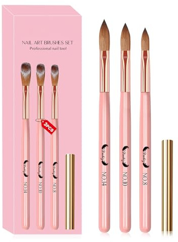 3Pcs Pennelli per unghie acriliche, Pennello per nail art in acrilico, pennelli professionali per unghie in polvere acrilica per unghie, donna strumento per manicure, Misura 8/10/14