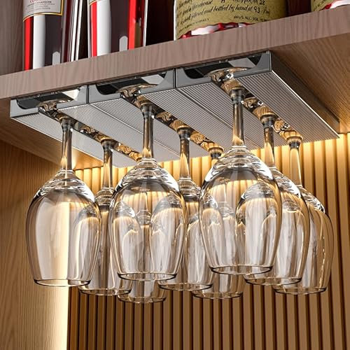 Vaisoeny 2 Pack Grey French Style Wine Glass Rack, Translucent Under Cabinet Wine Glass Holder, Easy Installation, Kitchen & Bar