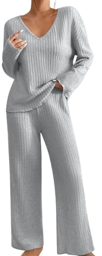 Completo Maglia Donna Curvy Maglione E Pantaloni Gamba Larga Completi 2 Pezzi Casual Comode Completo Da Casa Invernale Elegante Tuta Due Pezzi Outfits Tute Sportiva Anziana Complete Moda Lavoro
