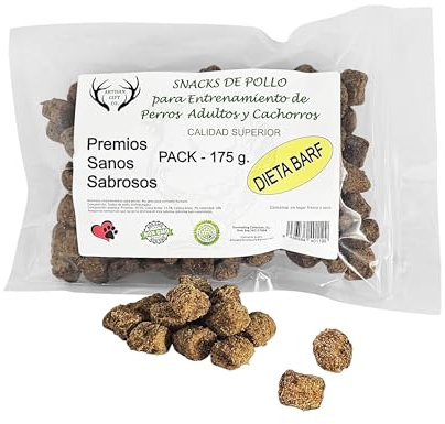 ARTISAN GIFT CO Récompenses d'entraînement pour Chiens - 100% Viande délicieuse déshydratée, adaptées au régime Barf - Dés de Poulet pour Chiens - Paquet 175 g