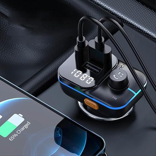 FM-Transmitter, MP3-Musik-Player, USB-Typ-C-Autoladegerät für Smartphones, Audio-Player, Stereo-Sound, Freisprechanruf, Schnelllade-Autoadapter mit RGB-Lichtern, Geeignet für