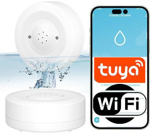 Sone Smart One WLAN Wassermelder Boden – Wasseralarm Sensor mit TUYA – Leckagemelder Wasserwächter USB – Kompakter Wasser Warner batteriebetrieben – IP55 – 30–180s Alarm wassersensor